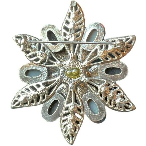 Vintage Crystal Flower Brooch Faux Pearl Center Rhinestones - Picture 6 of 8